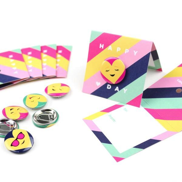 Emoji Button Valentines - Pink Stripe