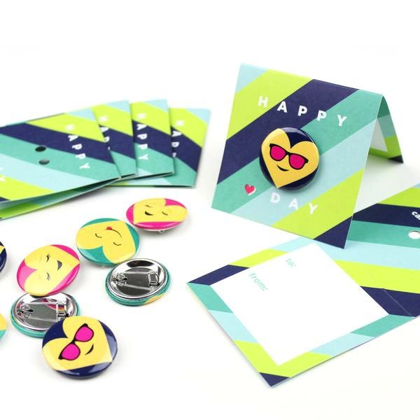Emoji Button Valentines - Blue Stripe