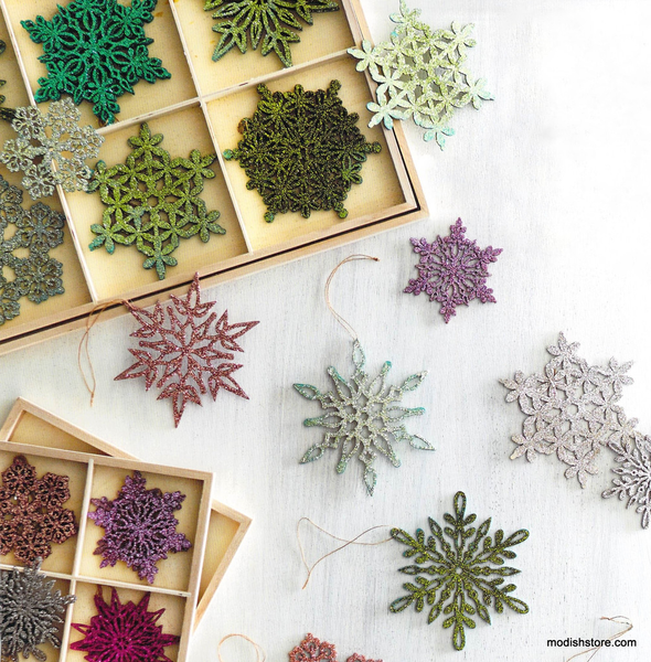 Shimmering Snowflake Ornaments - Rosa Small