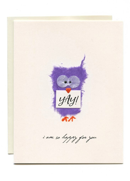 Purple Owl with "Yay" Sign