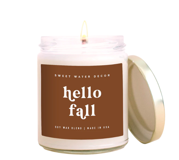 Hello Fall Soy Candle - colourful clear jar 9oz