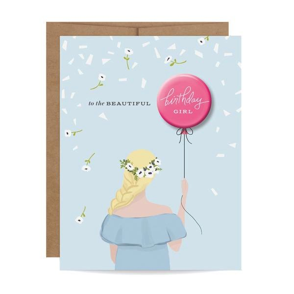 Birthday Girl Button Card - Blonde