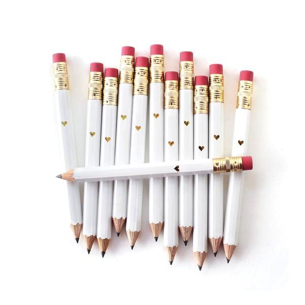 Gold Heart Mini Pencils - White