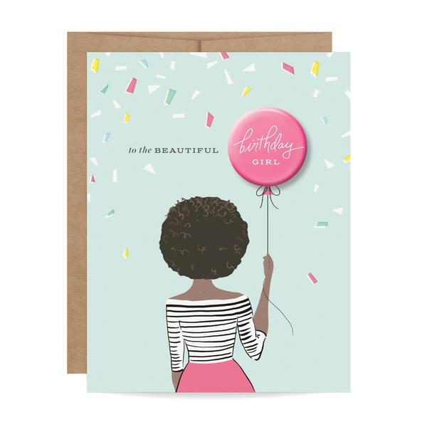 Birthday Girl Button Card - African American