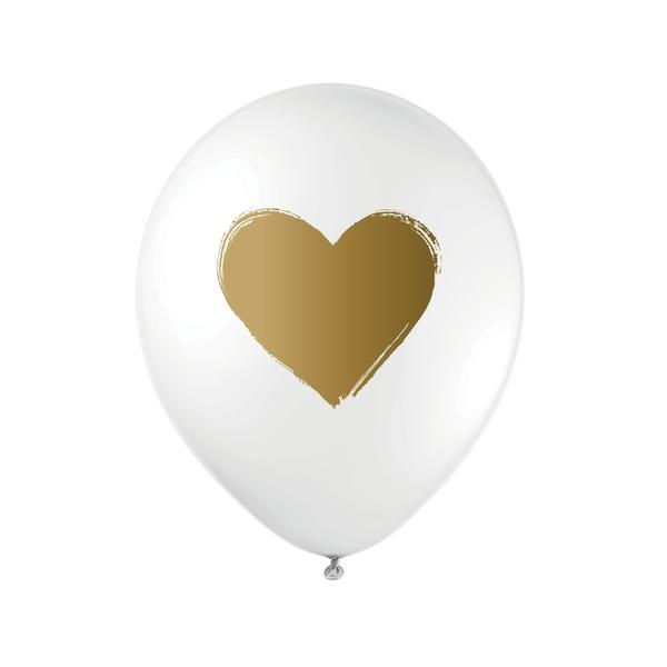 WHITE Gold Heart Balloons