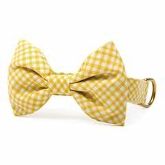 Daffodil Gingham Dog Bow Tie - Standard