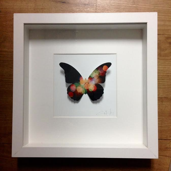 Large Framed Butterfly - black with color dots