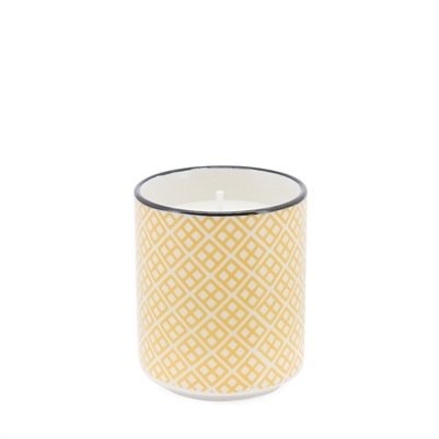 Soy Wax Filled Porcelain Votive Candle Cup - Yellow with Black Trim