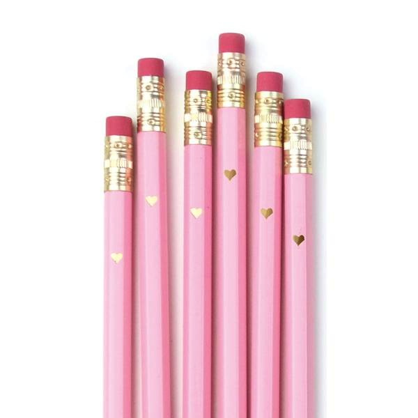 Gold Heart Full Length Pencils- Pink