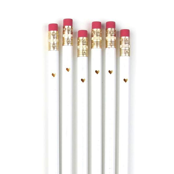 Gold Heart Full Length Pencils - White