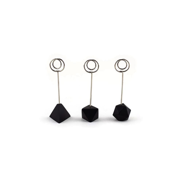 polyHEDRA photo + card stand MATTE BLACK + SILVER wire set of 3