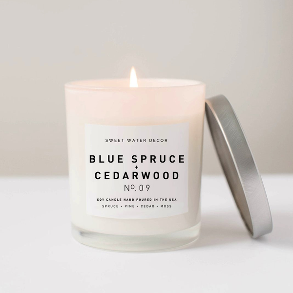 White Jar Candle - Blue Spruce + Cedarwood