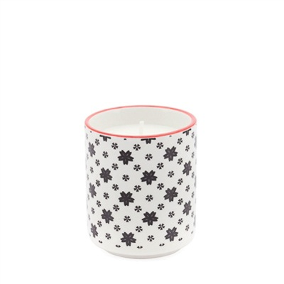 Soy Wax Filled Porcelain Votive Candle Cup - White with Black Daisies