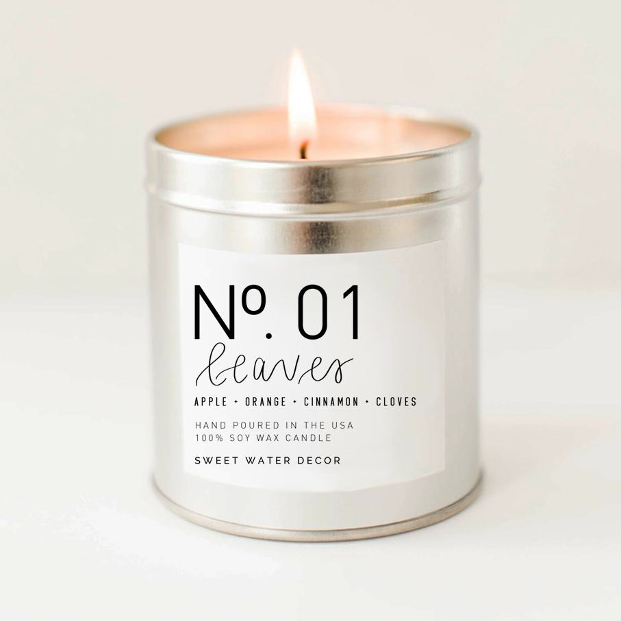 Silver Tin Candle - Leaves