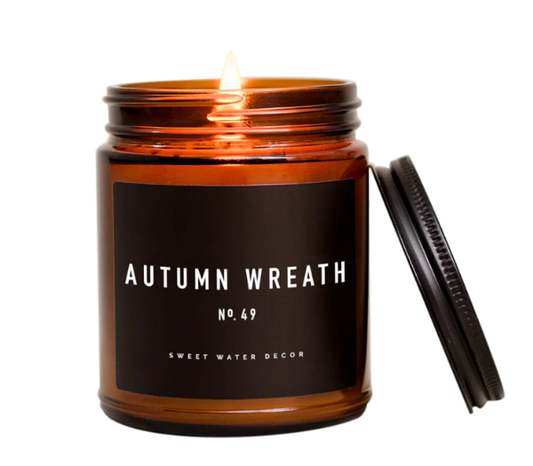 Autumn Wreath Soy Candle - Amber Jar - 9 oz
