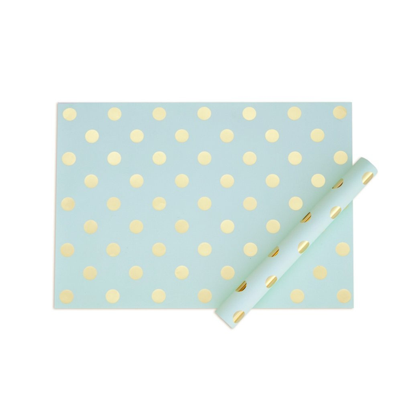 Wrap Sheet - Mint/Gold Foil Dots - 1 sheet 19" x 27"