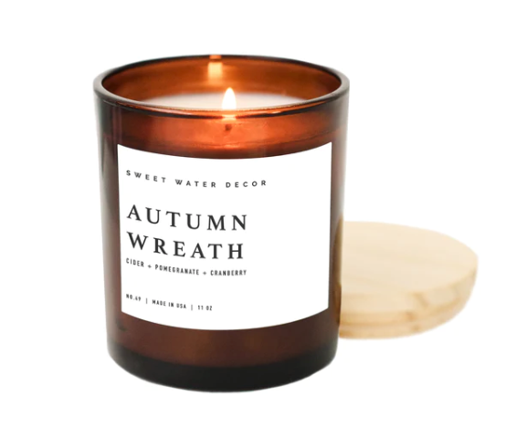 Autumn Wreath Soy Candle | Amber 11oz Jar Candle