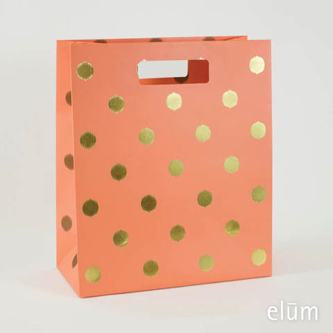 Gift Bag - Ikat Dots (Coral / Foil)